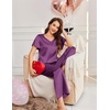 image:imageEkouaer Womens Satin Silky Pajama Set 2 Piece Short Sleeve Shirt with Long Pants Pjs Sets Soft PJ Loungewear SXXLPurple