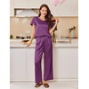 image:imageEkouaer Womens Satin Silky Pajama Set 2 Piece Short Sleeve Shirt with Long Pants Pjs Sets Soft PJ Loungewear SXXLPurple