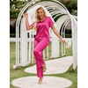 image:imageEkouaer Womens Satin Silky Pajama Set 2 Piece Short Sleeve Shirt with Long Pants Pjs Sets Soft PJ Loungewear SXXLRose Red