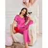 image:imageEkouaer Womens Satin Silky Pajama Set 2 Piece Short Sleeve Shirt with Long Pants Pjs Sets Soft PJ Loungewear SXXLRose Red
