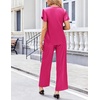 image:imageEkouaer Womens Satin Silky Pajama Set 2 Piece Short Sleeve Shirt with Long Pants Pjs Sets Soft PJ Loungewear SXXLRose Red