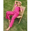 image:imageEkouaer Womens Satin Silky Pajama Set 2 Piece Short Sleeve Shirt with Long Pants Pjs Sets Soft PJ Loungewear SXXLRose Red