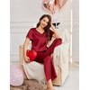 image:imageEkouaer Womens Satin Silky Pajama Set 2 Piece Short Sleeve Shirt with Long Pants Pjs Sets Soft PJ Loungewear SXXLWine Red