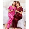 image:imageEkouaer Womens Satin Silky Pajama Set 2 Piece Short Sleeve Shirt with Long Pants Pjs Sets Soft PJ Loungewear SXXLWine Red