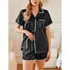 image:imageEkouaer Womens Silk Pajama Sets 2 Piece Satin Pj Set Button Down Shirt and Shorts Lounge Sets Classic with PocketsBlack