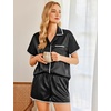 image:imageEkouaer Womens Silk Pajama Sets 2 Piece Satin Pj Set Button Down Shirt and Shorts Lounge Sets Classic with PocketsBlack
