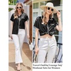 image:imageEkouaer Womens Silk Pajama Sets 2 Piece Satin Pj Set Button Down Shirt and Shorts Lounge Sets Classic with PocketsBlack