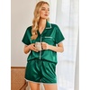 image:imageEkouaer Womens Silk Pajama Sets 2 Piece Satin Pj Set Button Down Shirt and Shorts Lounge Sets Classic with PocketsGreen