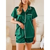 image:imageEkouaer Womens Silk Pajama Sets 2 Piece Satin Pj Set Button Down Shirt and Shorts Lounge Sets Classic with PocketsGreen