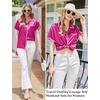 image:imageEkouaer Womens Silk Pajama Sets 2 Piece Satin Pj Set Button Down Shirt and Shorts Lounge Sets Classic with PocketsHot Pink