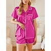 image:imageEkouaer Womens Silk Pajama Sets 2 Piece Satin Pj Set Button Down Shirt and Shorts Lounge Sets Classic with PocketsHot Pink