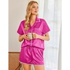 image:imageEkouaer Womens Silk Pajama Sets 2 Piece Satin Pj Set Button Down Shirt and Shorts Lounge Sets Classic with PocketsHot Pink