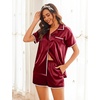 image:imageEkouaer Womens Silk Pajama Sets 2 Piece Satin Pj Set Button Down Shirt and Shorts Lounge Sets Classic with PocketsRed