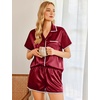 image:imageEkouaer Womens Silk Pajama Sets 2 Piece Satin Pj Set Button Down Shirt and Shorts Lounge Sets Classic with PocketsRed