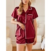 image:imageEkouaer Womens Silk Pajama Sets 2 Piece Satin Pj Set Button Down Shirt and Shorts Lounge Sets Classic with PocketsRed