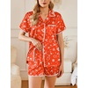 image:imageEkouaer Womens Silk Pajama Sets 2 Piece Satin Pj Set Button Down Shirt and Shorts Lounge Sets Classic with PocketsRed Christmas Trees