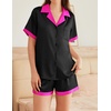 image:imageEkouaer Womens Silk Satin Pajama Set Short Sleeve PJs 2 Piece Button Down Top and Shorts Notch Collar Sleepwear Sets Soft PjsB1black