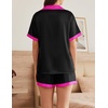 image:imageEkouaer Womens Silk Satin Pajama Set Short Sleeve PJs 2 Piece Button Down Top and Shorts Notch Collar Sleepwear Sets Soft PjsB1black