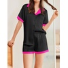 image:imageEkouaer Womens Silk Satin Pajama Set Short Sleeve PJs 2 Piece Button Down Top and Shorts Notch Collar Sleepwear Sets Soft PjsB1black