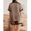 image:imageEkouaer Womens Silk Satin Pajama Set Short Sleeve PJs 2 Piece Button Down Top and Shorts Notch Collar Sleepwear Sets Soft PjsB1brown