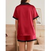 image:imageEkouaer Womens Silk Satin Pajama Set Short Sleeve PJs 2 Piece Button Down Top and Shorts Notch Collar Sleepwear Sets Soft PjsB1dark Red