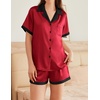 image:imageEkouaer Womens Silk Satin Pajama Set Short Sleeve PJs 2 Piece Button Down Top and Shorts Notch Collar Sleepwear Sets Soft PjsB1dark Red