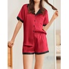 image:imageEkouaer Womens Silk Satin Pajama Set Short Sleeve PJs 2 Piece Button Down Top and Shorts Notch Collar Sleepwear Sets Soft PjsB1dark Red