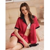 image:imageEkouaer Womens Silk Satin Pajama Set Short Sleeve PJs 2 Piece Button Down Top and Shorts Notch Collar Sleepwear Sets Soft PjsB1dark Red