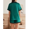 image:imageEkouaer Womens Silk Satin Pajama Set Short Sleeve PJs 2 Piece Button Down Top and Shorts Notch Collar Sleepwear Sets Soft PjsB1sea Green