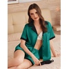 image:imageEkouaer Womens Silk Satin Pajama Set Short Sleeve PJs 2 Piece Button Down Top and Shorts Notch Collar Sleepwear Sets Soft PjsB1sea Green