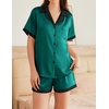 image:imageEkouaer Womens Silk Satin Pajama Set Short Sleeve PJs 2 Piece Button Down Top and Shorts Notch Collar Sleepwear Sets Soft PjsB1sea Green