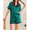 image:imageEkouaer Womens Silk Satin Pajama Set Short Sleeve PJs 2 Piece Button Down Top and Shorts Notch Collar Sleepwear Sets Soft PjsB1sea Green
