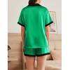 image:imageEkouaer Womens Silk Satin Pajama Set Short Sleeve PJs 2 Piece Button Down Top and Shorts Notch Collar Sleepwear Sets Soft PjsBgreen