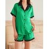 image:imageEkouaer Womens Silk Satin Pajama Set Short Sleeve PJs 2 Piece Button Down Top and Shorts Notch Collar Sleepwear Sets Soft PjsBgreen