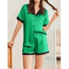 image:imageEkouaer Womens Silk Satin Pajama Set Short Sleeve PJs 2 Piece Button Down Top and Shorts Notch Collar Sleepwear Sets Soft PjsBgreen