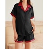 image:imageEkouaer Womens Silk Satin Pajama Set Short Sleeve PJs 2 Piece Button Down Top and Shorts Notch Collar Sleepwear Sets Soft PjsBlack With Red