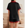 image:imageEkouaer Womens Silk Satin Pajama Set Short Sleeve PJs 2 Piece Button Down Top and Shorts Notch Collar Sleepwear Sets Soft PjsBlack With Red