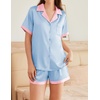 image:imageEkouaer Womens Silk Satin Pajama Set Short Sleeve PJs 2 Piece Button Down Top and Shorts Notch Collar Sleepwear Sets Soft PjsBlue
