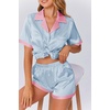 image:imageEkouaer Womens Silk Satin Pajama Set Short Sleeve PJs 2 Piece Button Down Top and Shorts Notch Collar Sleepwear Sets Soft PjsBlue