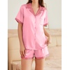image:imageEkouaer Womens Silk Satin Pajama Set Short Sleeve PJs 2 Piece Button Down Top and Shorts Notch Collar Sleepwear Sets Soft PjsBpink