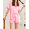 image:imageEkouaer Womens Silk Satin Pajama Set Short Sleeve PJs 2 Piece Button Down Top and Shorts Notch Collar Sleepwear Sets Soft PjsBpink
