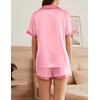 image:imageEkouaer Womens Silk Satin Pajama Set Short Sleeve PJs 2 Piece Button Down Top and Shorts Notch Collar Sleepwear Sets Soft PjsBpink