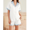 image:imageEkouaer Womens Silk Satin Pajama Set Short Sleeve PJs 2 Piece Button Down Top and Shorts Notch Collar Sleepwear Sets Soft PjsBwhite