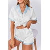 image:imageEkouaer Womens Silk Satin Pajama Set Short Sleeve PJs 2 Piece Button Down Top and Shorts Notch Collar Sleepwear Sets Soft PjsBwhite