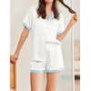 image:imageEkouaer Womens Silk Satin Pajama Set Short Sleeve PJs 2 Piece Button Down Top and Shorts Notch Collar Sleepwear Sets Soft PjsBwhite