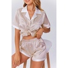 image:imageEkouaer Womens Silk Satin Pajama Set Short Sleeve PJs 2 Piece Button Down Top and Shorts Notch Collar Sleepwear Sets Soft PjsChampagne