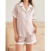image:imageEkouaer Womens Silk Satin Pajama Set Short Sleeve PJs 2 Piece Button Down Top and Shorts Notch Collar Sleepwear Sets Soft PjsChampagne