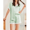image:imageEkouaer Womens Silk Satin Pajama Set Short Sleeve PJs 2 Piece Button Down Top and Shorts Notch Collar Sleepwear Sets Soft PjsLight Green