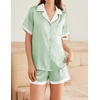 image:imageEkouaer Womens Silk Satin Pajama Set Short Sleeve PJs 2 Piece Button Down Top and Shorts Notch Collar Sleepwear Sets Soft PjsLight Green