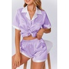 image:imageEkouaer Womens Silk Satin Pajama Set Short Sleeve PJs 2 Piece Button Down Top and Shorts Notch Collar Sleepwear Sets Soft PjsPurple